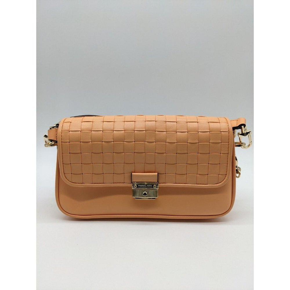 MICHAEL KORS Bradshaw woven leather women's crossbody shoulder bag -CANTALOPE